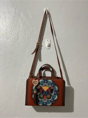 Handmade Mexican Vegan Leather Crossbody Mexican Purse Butterfly/Flower Tooled